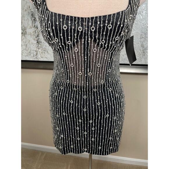 Retrofete Spencer Crystal Beaded Embellished Black and Silver Mini Dress Size M - Picture 7 of 12